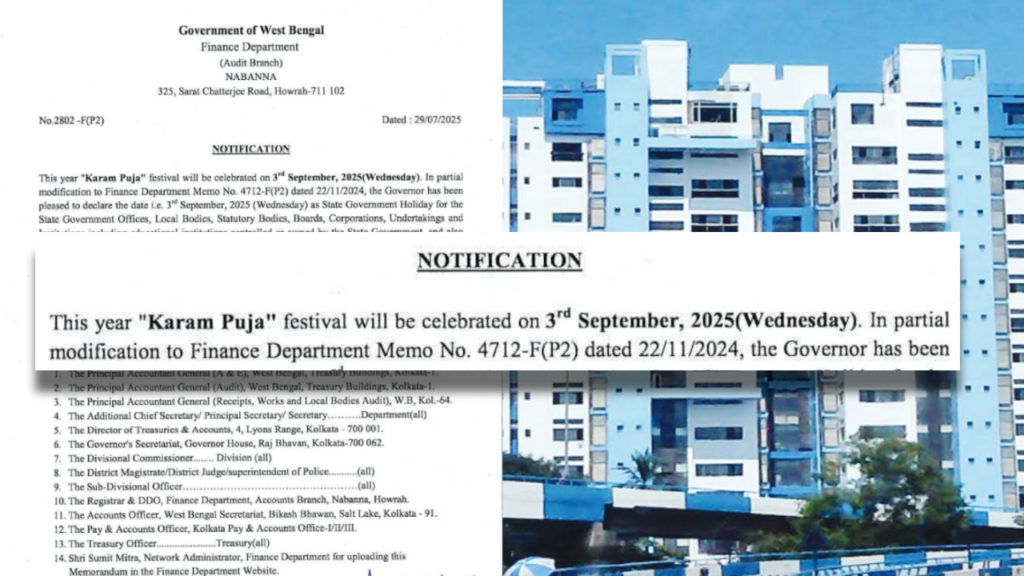 ৩ সেপ্টেম্বর ‘করম পুজো’ উপলক্ষে সরকারি ছুটি ঘোষণা করল রাজ্য সরকার