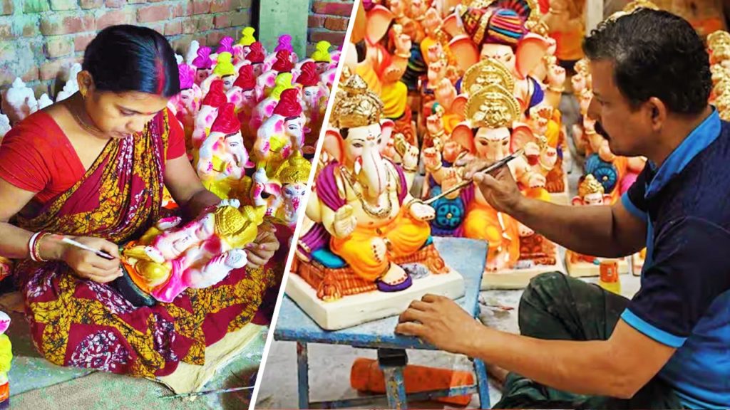 বুধবার গণেশ চতুর্থী, কুমোরটুলিতে তুঙ্গে ব্যস্ততা