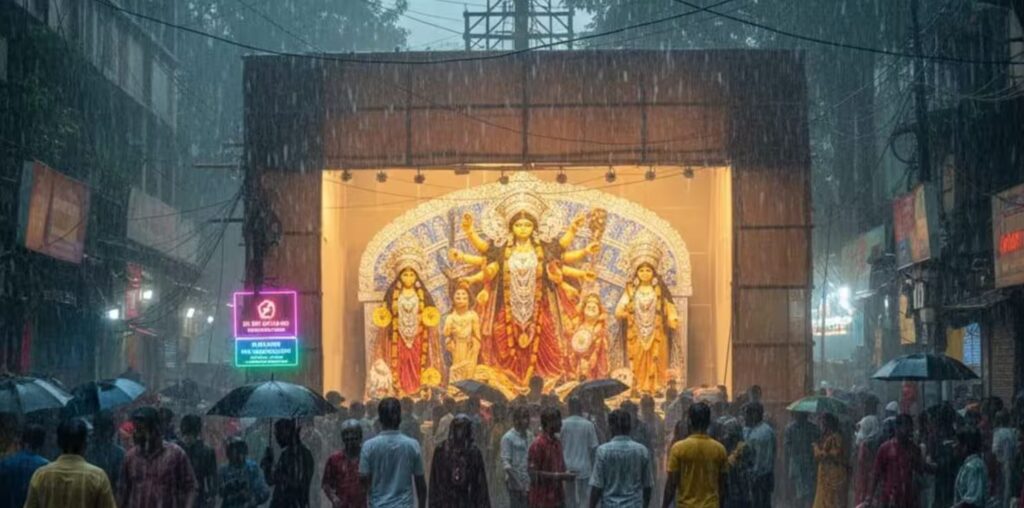 নবমীর রাতে বৃষ্টি থামাতে পারল না ভিড়, জনসুনামিতে ভাসল কলকাতা